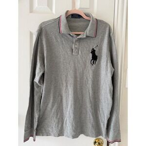 Polo Ralph Lauren Big Pony Long Sleeve Polo Shirt Gray Men's L Classic Preppy